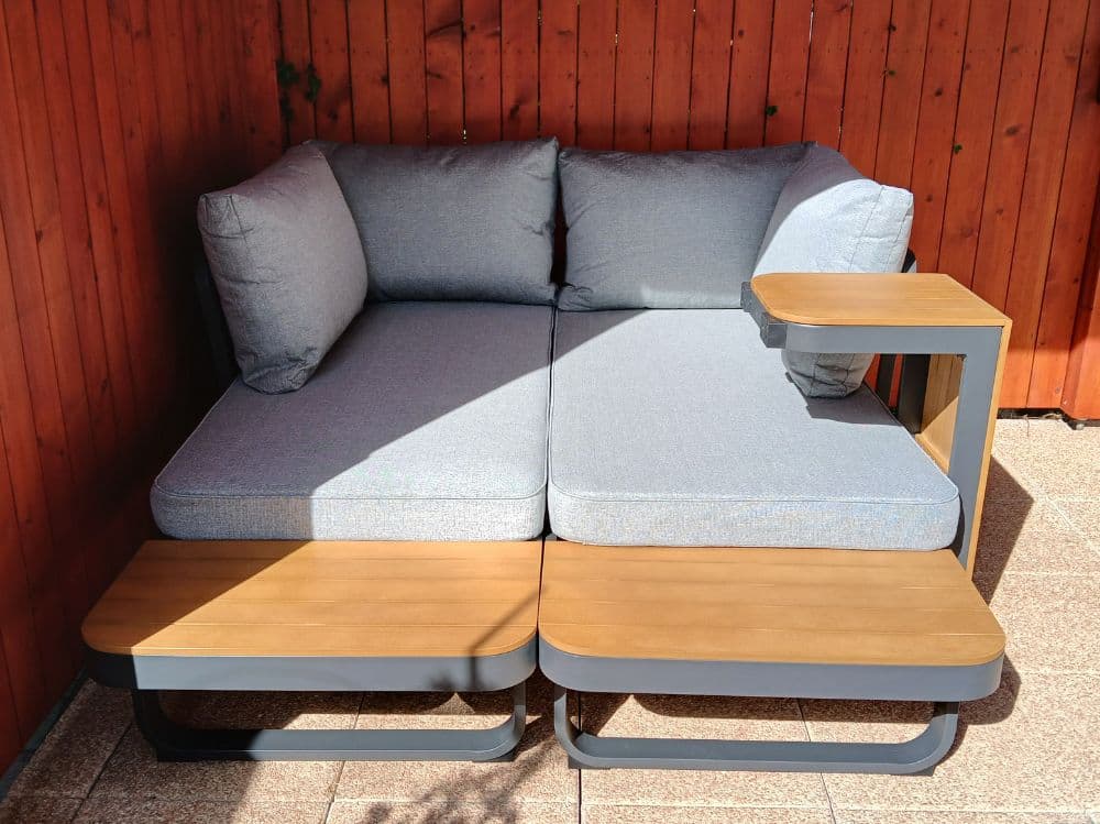Zahradní set – hliníková variabilní sestava Samos 5 pro 2-4 osoby s akácií 175x140cm - náhled 2