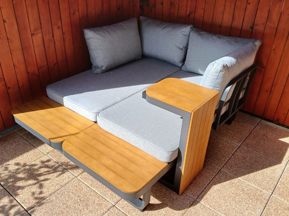 Zahradní set – hliníková variabilní sestava Samos 5 pro 2-4 osoby s akácií 175x140cm - náhled 3