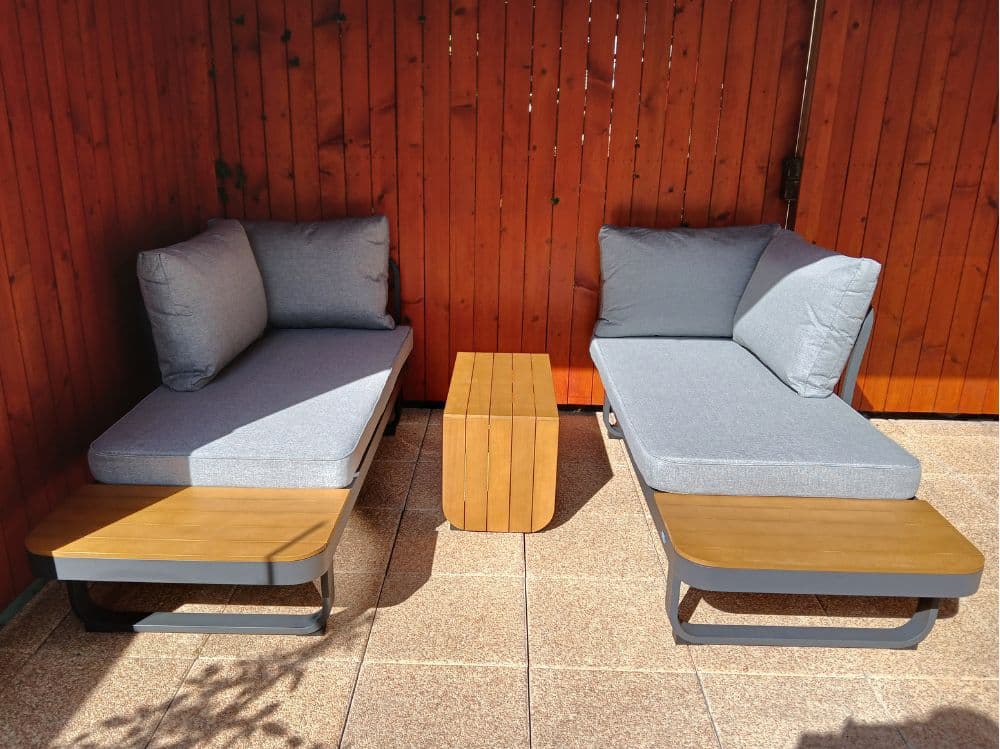 Zahradní set – hliníková variabilní sestava Samos 5 pro 2-4 osoby s akácií 175x140cm - náhled 4