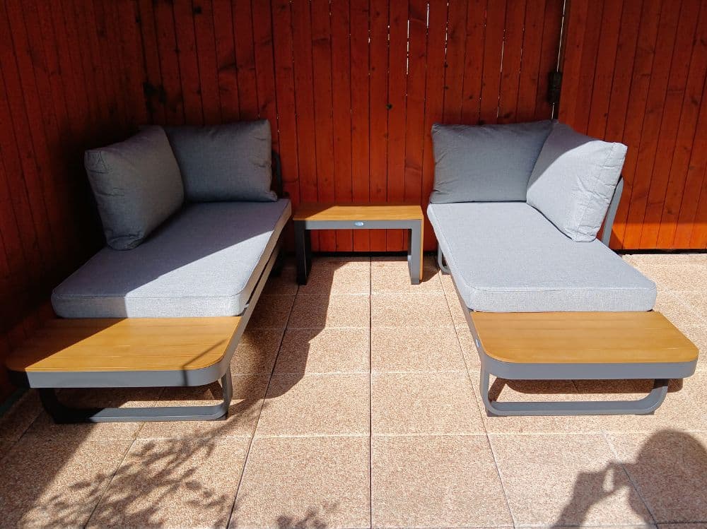 Zahradní set – hliníková variabilní sestava Samos 5 pro 2-4 osoby s akácií 175x140cm - náhled 5