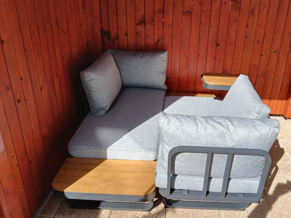 Zahradní set – hliníková variabilní sestava Samos 6 pro 2-4 osoby s akácií 175x140cm - náhled 4