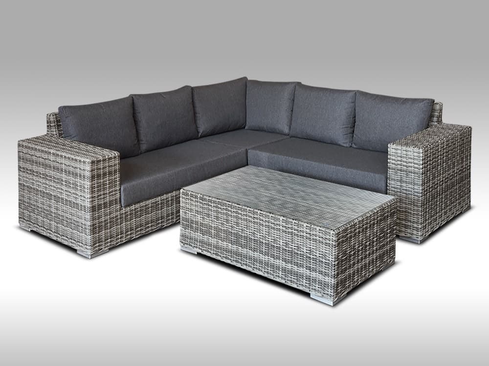 Zahradní set – exkluzivní souprava Bianca 1 pro 5 osob, kulatý šedý umělý ratan 240x240cm - náhled 2