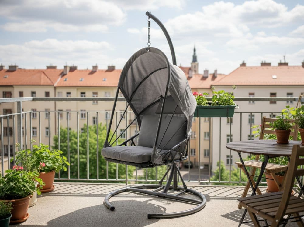 Závěsné křeslo – zahradní houpačka Tony šedá látka