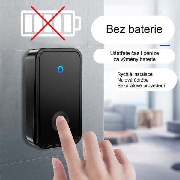 Domovní bezdrátový zvonek CACAZI FA28 - sada 1 bezbateriové tlačítko a 1 přijímač, černý - náhled 2