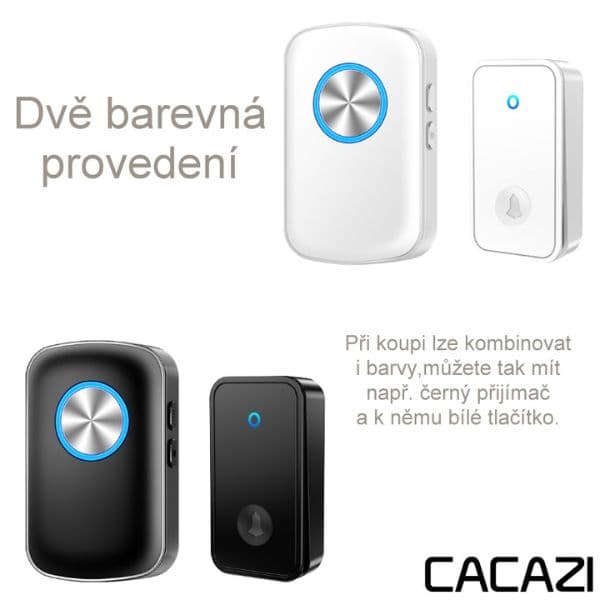 Domovní bezdrátový zvonek CACAZI FA28 - sada 1 bezbateriové tlačítko a 1 přijímač, černý - náhled 4