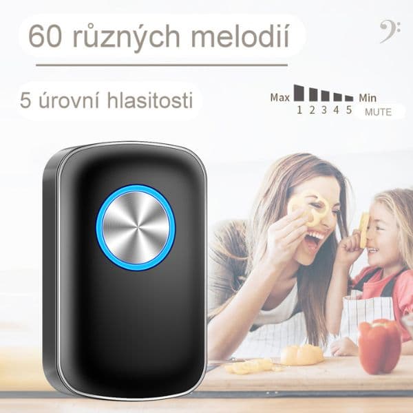 Domovní bezdrátový zvonek CACAZI FA28 - sada 1 bezbateriové tlačítko a 1 přijímač, černý - náhled 5