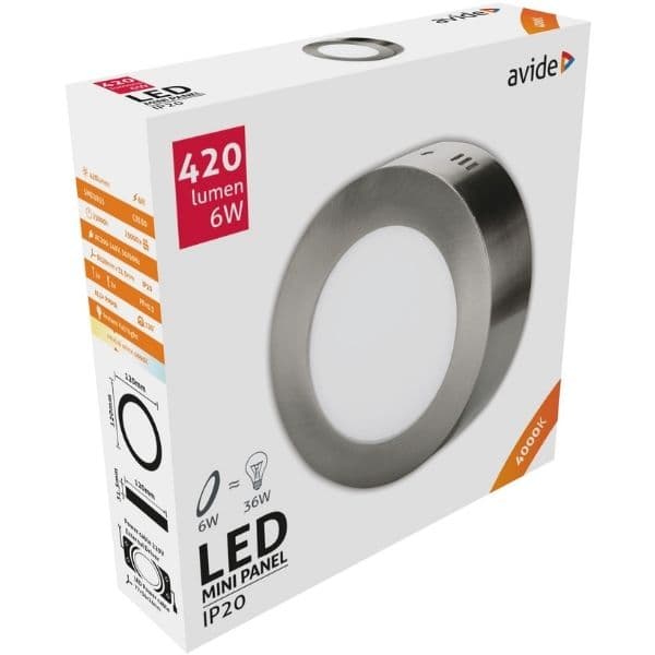 Prémiový přisazený LED panel 6W 420lm, denní, kruhový, matný chrom, 3 roky - náhled 4