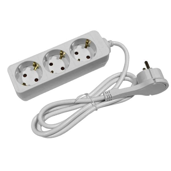 SCHUKO prodlužovací kabel - 3 zásuvky, 1,5m, bílý s plochou zástrčkou