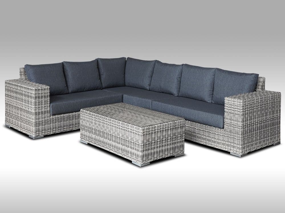Zahradní set – exkluzivní souprava Bianca 2 pro 6 osob, kulatý šedý umělý ratan 303x240cm - náhled 2