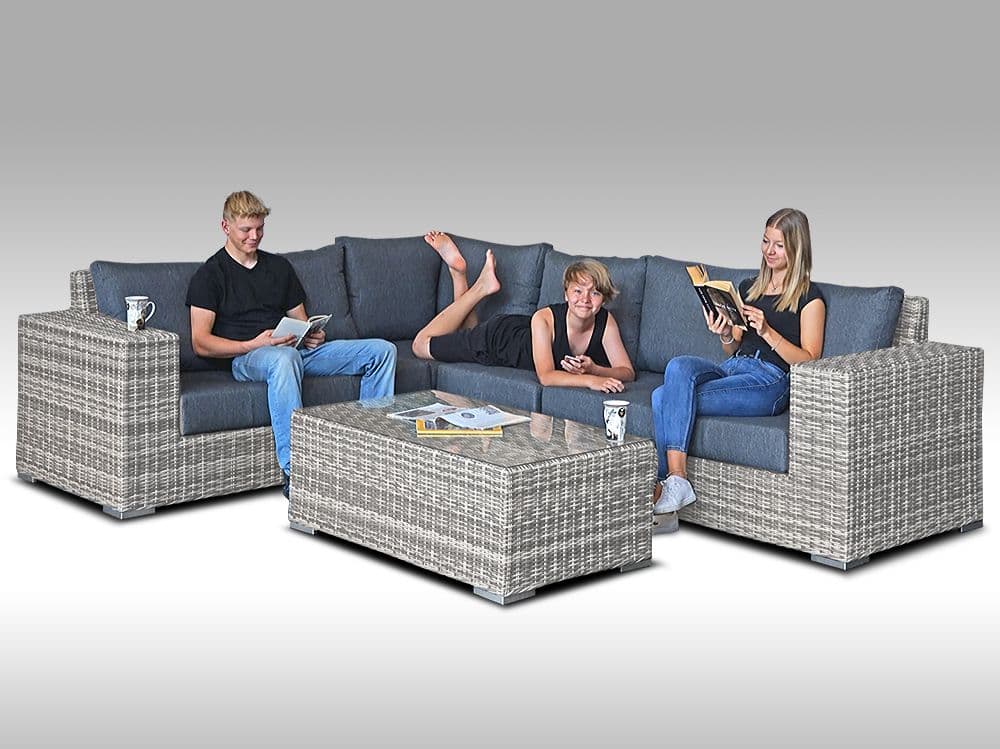 Zahradní set – exkluzivní souprava Bianca 2 pro 6 osob, kulatý šedý umělý ratan 303x240cm - náhled 3