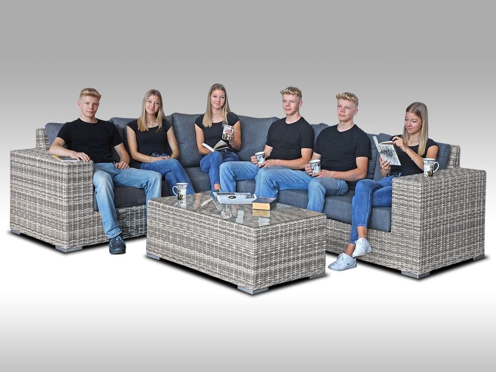 Zahradní set – exkluzivní souprava Bianca 2 pro 6 osob, kulatý šedý umělý ratan 303x240cm - náhled 4