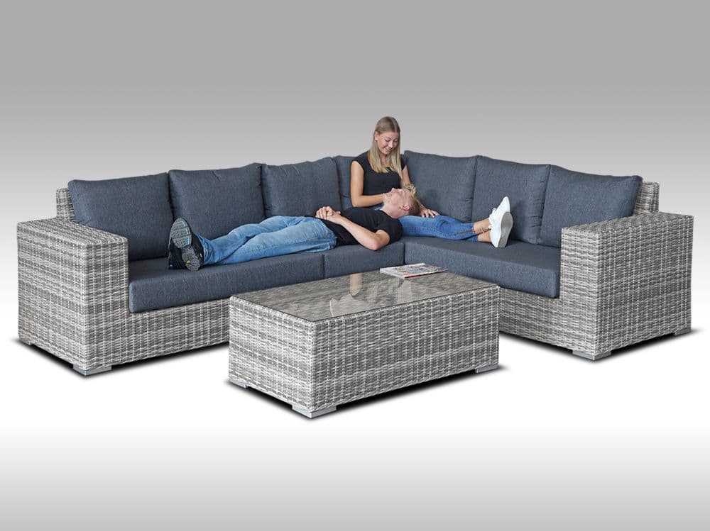 Zahradní set – exkluzivní souprava Bianca 3 pro 6 osob, kulatý šedý umělý ratan 240x303cm - náhled 3