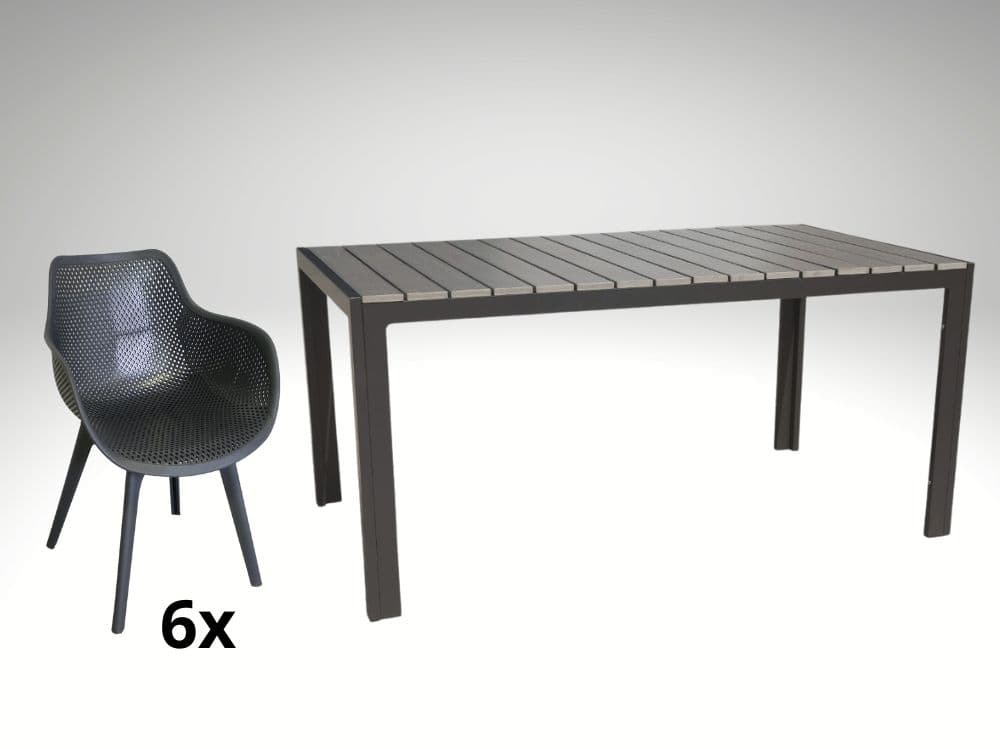 Hliníkový nábytek: stůl Jersey 160cm šedý a 6 designových křesel Jasper - náhled 4