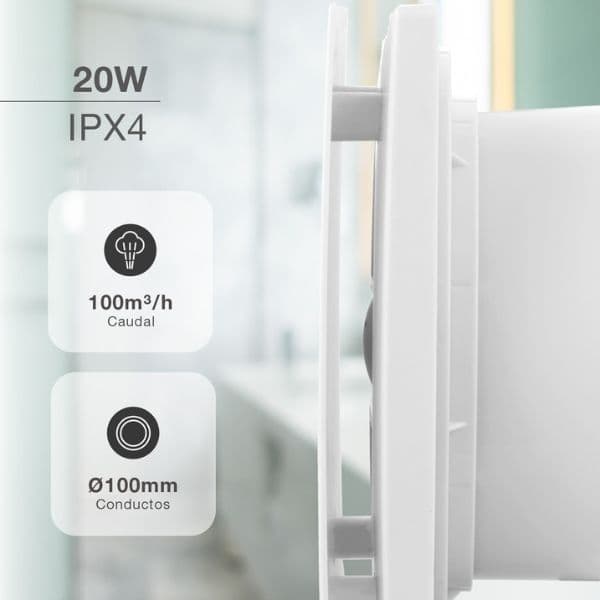 Koupelnový ventilátor GSC Larino 100mm, 62m3/h, 40dB, 20W, bílý, čelní kryt, 3 roky záruka - náhled 2