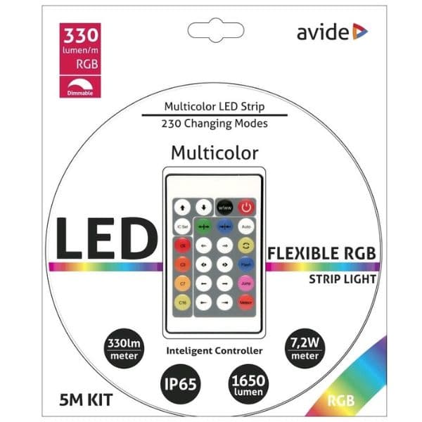 Set: profi voděodolný LED pásek 7,2W/m, RGB, délka 5m s pokročilým ovládáním a zdrojem