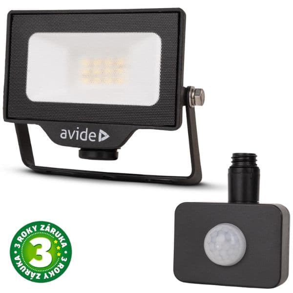 Prémiový ultratenký LED reflektor černý 10W 1000lm, denní, s čidlem pohybu, 3 roky