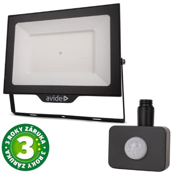 Prémiový ultratenký LED reflektor černý 150W 15000lm, denní, s čidlem pohybu, 3 roky