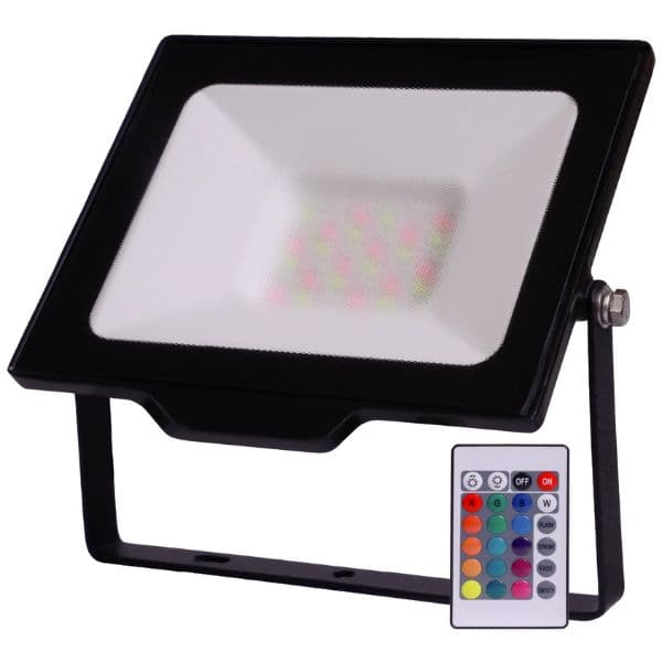 Prémiový stmívatelný LED reflektor černý 30W RGB, mlžné sklo, s dálkovým ovládáním, 3 roky - náhled 3