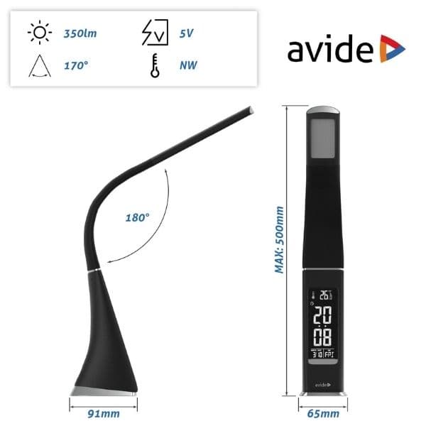 Kožená stmívatelná LED stolní lampa s displejem 6W 350lm, denní světlo, černá - náhled 5