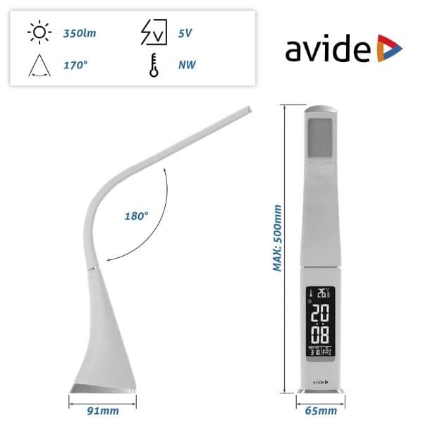 Kožená stmívatelná LED stolní lampa s displejem 6W 320lm, studené světlo, bílá - náhled 3