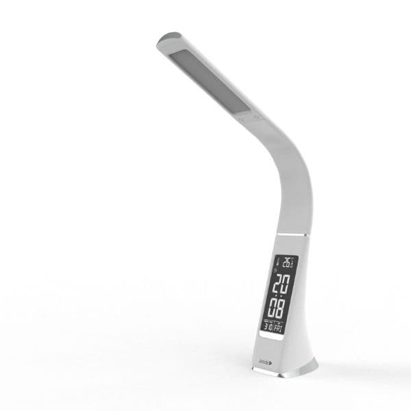 Kožená stmívatelná LED stolní lampa s displejem 6W 320lm, studené světlo, bílá - náhled 2