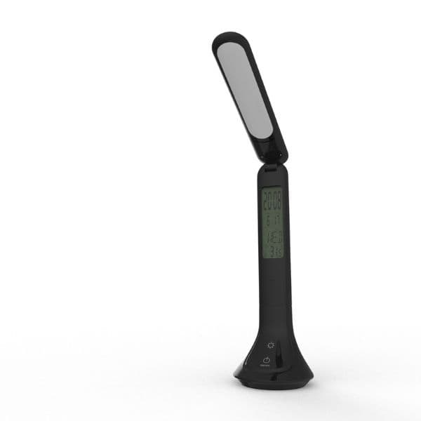 Nabíjecí stmívatelná LED stolní lampa s displejem, 5W 280lm denní světlo, černá - náhled 2