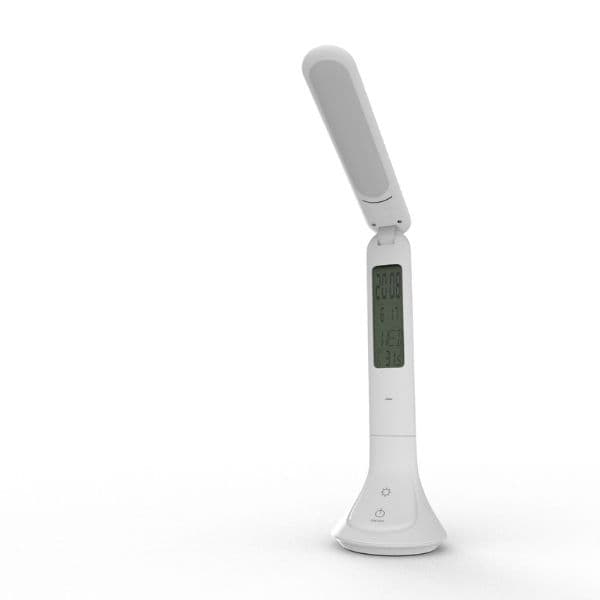 Nabíjecí stmívatelná LED stolní lampa s displejem, 5W 280lm denní světlo, bílá - náhled 2