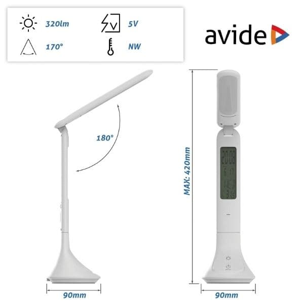 Nabíjecí stmívatelná LED stolní lampa s displejem, 5W 280lm denní světlo, bílá - náhled 3