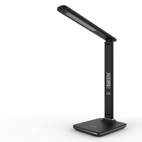 Kožená stmívatelná LED stolní lampa s displejem 6W 360lm, měnitelná barva světla, černá - náhled 3