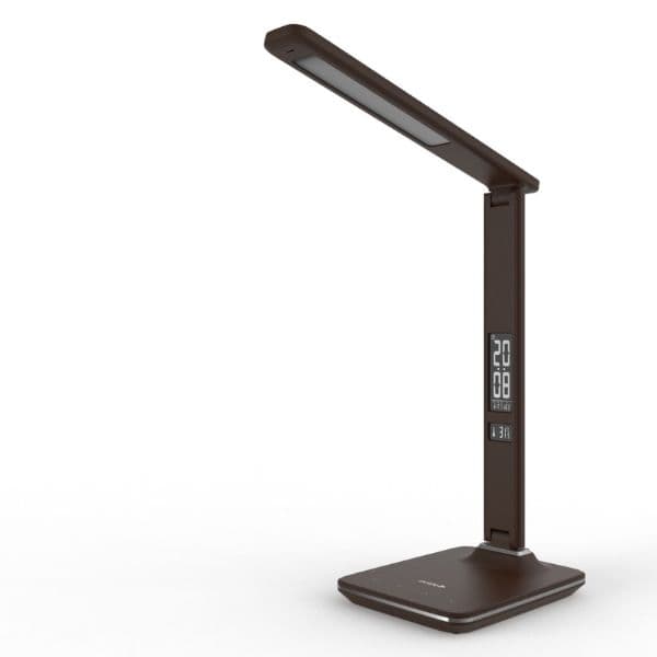 Kožená stmívatelná LED stolní lampa s displejem 6W 360lm, měnitelná barva světla, hnědá - náhled 2