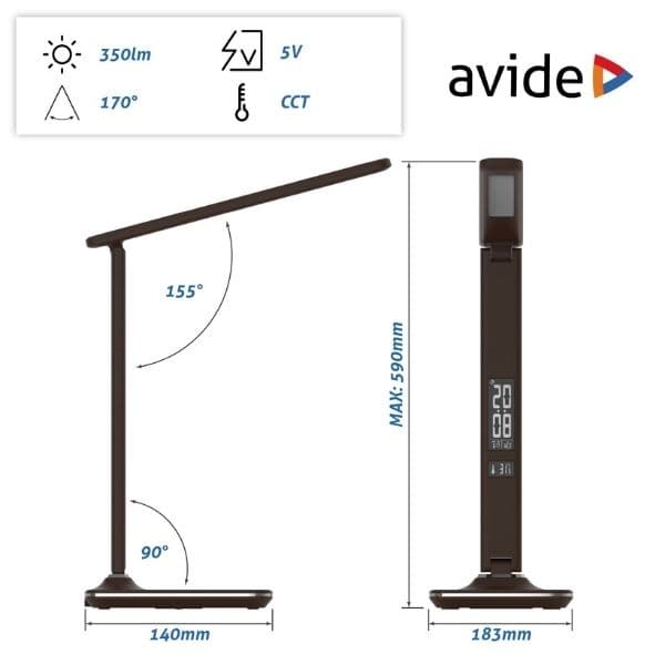 Kožená stmívatelná LED stolní lampa s displejem 6W 360lm, měnitelná barva světla, hnědá - náhled 3
