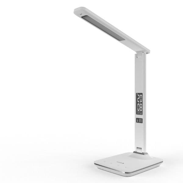 Kožená stmívatelná LED stolní lampa s displejem 6W 360lm, měnitelná barva světla, bílá - náhled 3