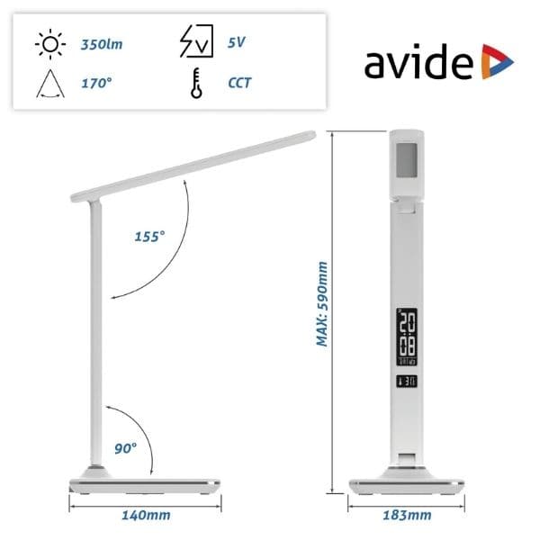 Kožená stmívatelná LED stolní lampa s displejem 6W 360lm, měnitelná barva světla, bílá - náhled 4
