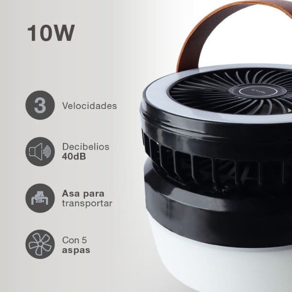 Malý solární ventilátor se světlem, nabíjecí, USB, 10W, 3 rychlosti, 700lm, 3 roky záruka - náhled 2
