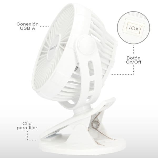 Malý USB ventilátor Fune s klipem i samostojný, nabíjecí, 3W, 2 rychlosti, 3 roky záruka - náhled 2