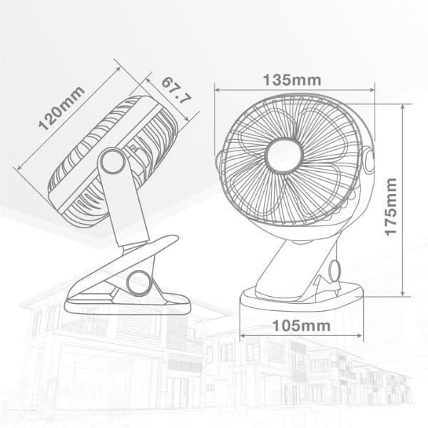Malý USB ventilátor Fune s klipem i samostojný, nabíjecí, 3W, 2 rychlosti, 3 roky záruka - náhled 5