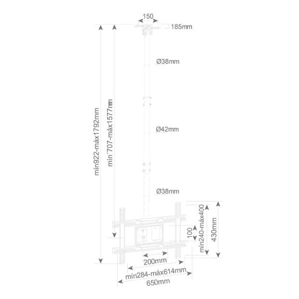 Držák na TV 37"- 80" na strop Holmios, otočný 30°h +5-25°v, nosnost 50kg, 10 let záruka - náhled 5