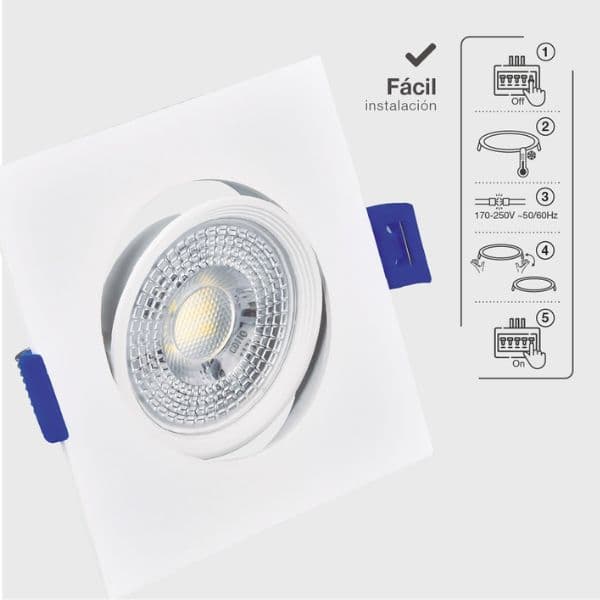 Prémiové výklopné podhledové bodové LED svítidlo 7W 510lm, teplá, čtverec, 8,5cm, 3 roky - náhled 4
