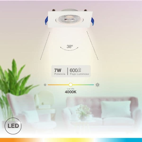 Prémiové výklopné podhledové bodové LED svítidlo 7W 510lm, denní, čtverec, 8,5cm, 3 roky - náhled 2