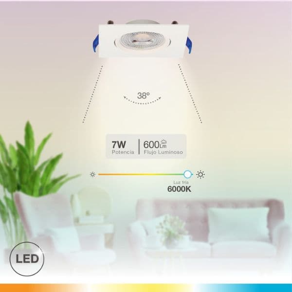 Prémiové výklopné podhledové bodové LED svítidlo 7W 510lm, studená, čtverec, 8,5cm, 3 roky - náhled 2
