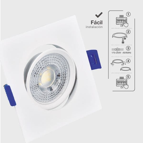Prémiové výklopné podhledové bodové LED svítidlo 7W 510lm, studená, čtverec, 8,5cm, 3 roky - náhled 4