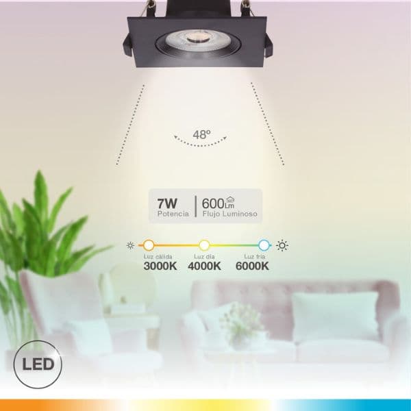 Prémiové výklopné podhledové bodové LED svítidlo 7W 510lm CCT černé čtverec 8,5cm, 3 roky - náhled 2