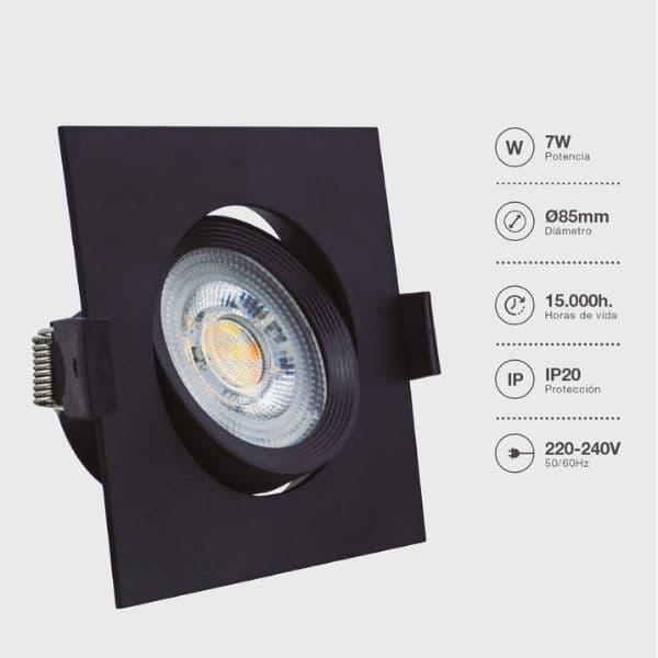 Prémiové výklopné podhledové bodové LED svítidlo 7W 510lm CCT černé čtverec 8,5cm, 3 roky - náhled 4