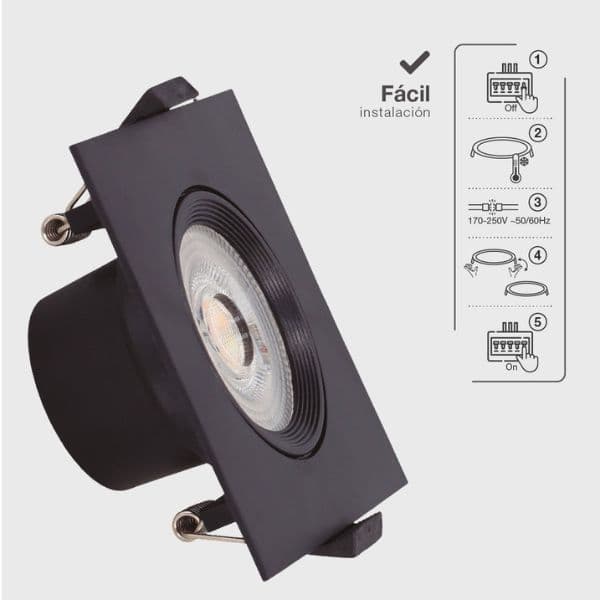 Prémiové výklopné podhledové bodové LED svítidlo 7W 510lm CCT černé čtverec 8,5cm, 3 roky - náhled 5