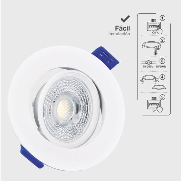 Prémiové výklopné podhledové bodové LED svítidlo 7W 510lm, denní, kruh, 8,5cm, 3 roky - náhled 3