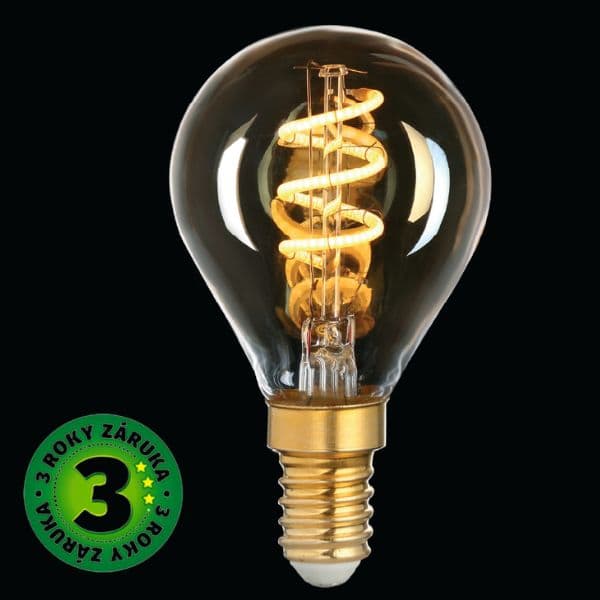 Prémiová designová retro LED žárovka E14 3W 200lm EXTRA TEPLÁ G45 filament ekv. 21W 3 roky