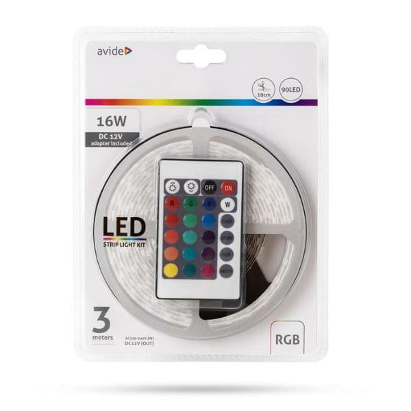 Set: LED pásek 5,3W/m, RGB, délka 3m s ovladačem, dálkovým ovládáním a napájecím zdrojem