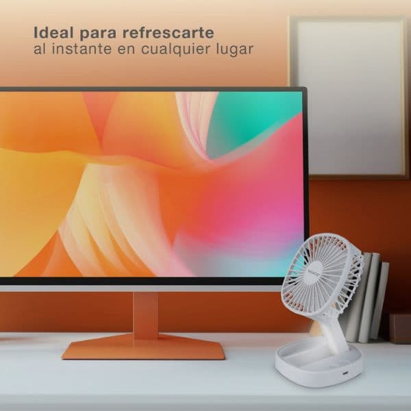 Skládací ruční ventilátor se světlem, nabíjecí, USB, 3W, 3 rychlosti, 100lm, 3 roky záruka - náhled 4