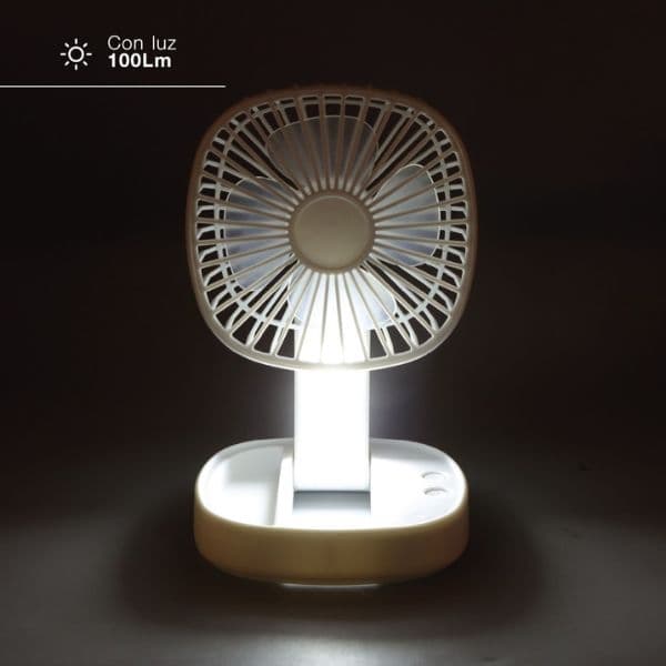 Skládací ruční ventilátor se světlem, nabíjecí, USB, 3W, 3 rychlosti, 100lm, 3 roky záruka - náhled 5