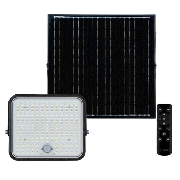 Venkovní solární LED reflektor 300W, 6380lm, studená bílá, samostatný solární panel, DO